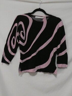 BETA'S CHOICE Abstract Swirl Knit Top - Pink & Black - Pucci Style - Size Small